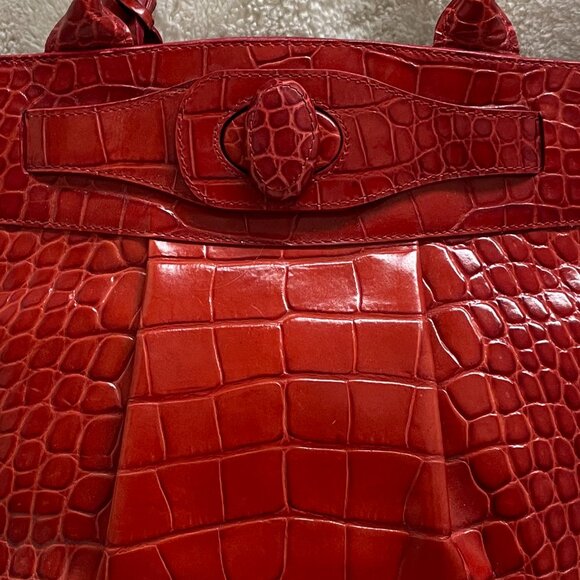 Beautiful Furla Italian Leather Red/Wine Color Croc Embossed Tote Bag - Picture 2 of 13